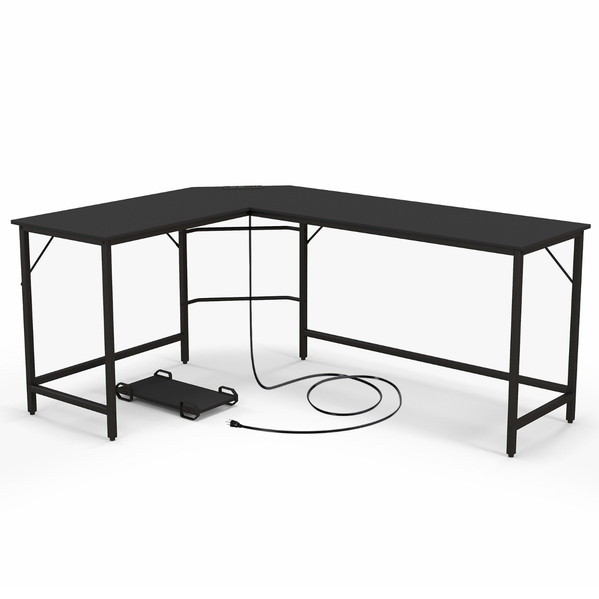 LIVSK Hoekbureau met Stopcontacten en USB-Poorten - Ruimte voor 2-3 Monitoren - Stevig en Duurzaam - 125 x 50 x 74,5 cm - Bruin
