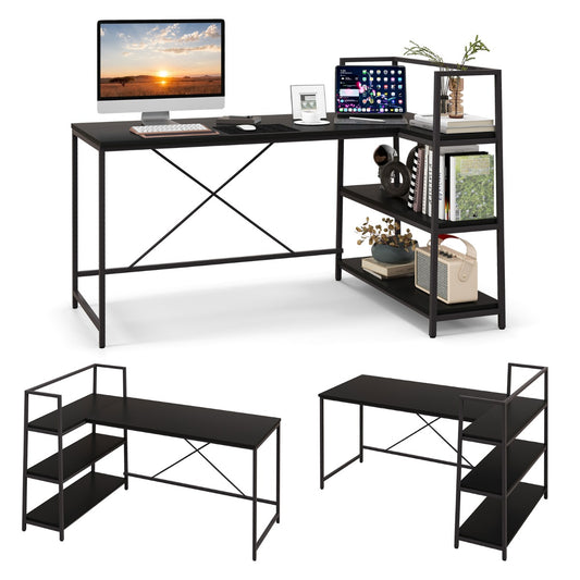 LIVSK Omkeerbaar Hoekcomputerbureau - Ruim Blad met Open Planken - Duurzaam en Stevig - Eenvoudig te Monteren - 148 x 100 x 90 cm