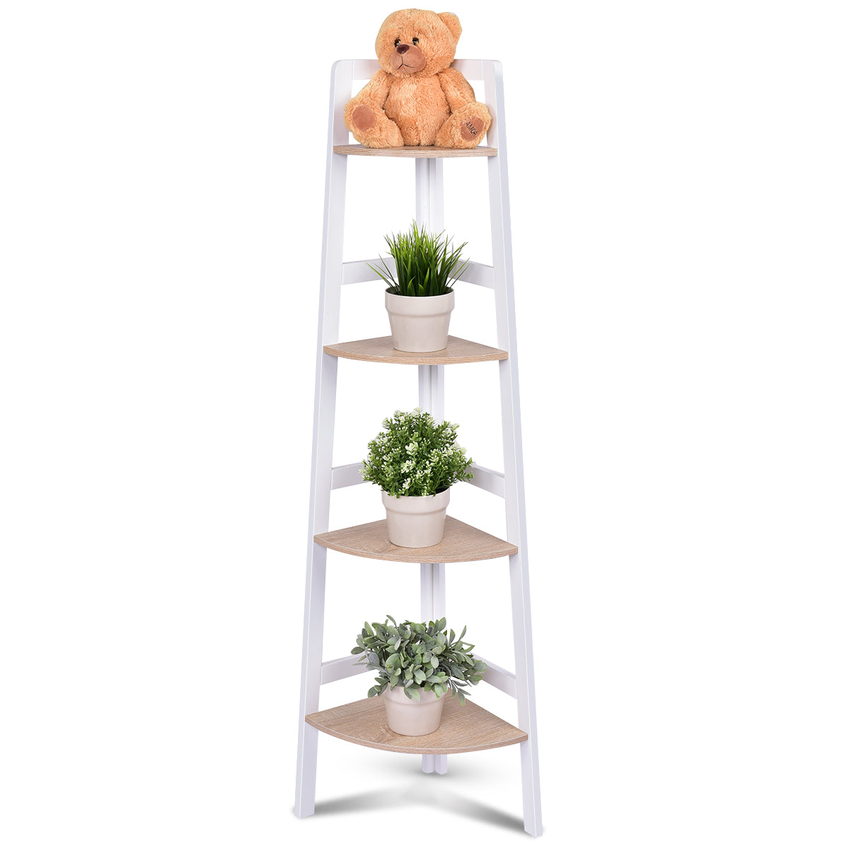 LIVSK Hoekplank - 4-laags Wandplank voor Boeken en Decoratie - Ruimtebesparend en Duurzaam - 32 x 32 x 138 cm - Wit