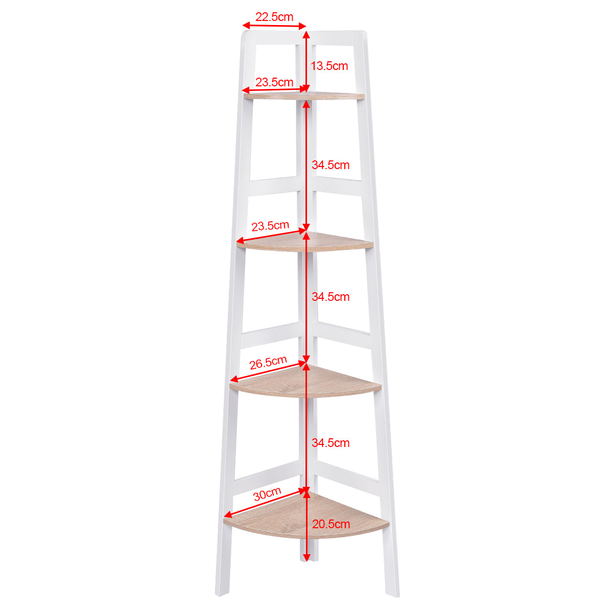 LIVSK Hoekplank - 4-laags Wandplank voor Boeken en Decoratie - Ruimtebesparend en Duurzaam - 32 x 32 x 138 cm - Wit