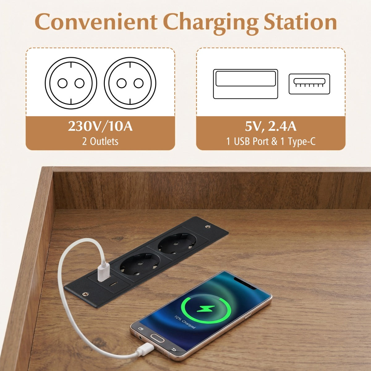 Livsk costway hoekplank met oplaadstation op 3 niveaus open houten plank met 9 vakken 2 usb poorten 4 stopcontacten voor boeken speelgoed naturel 4