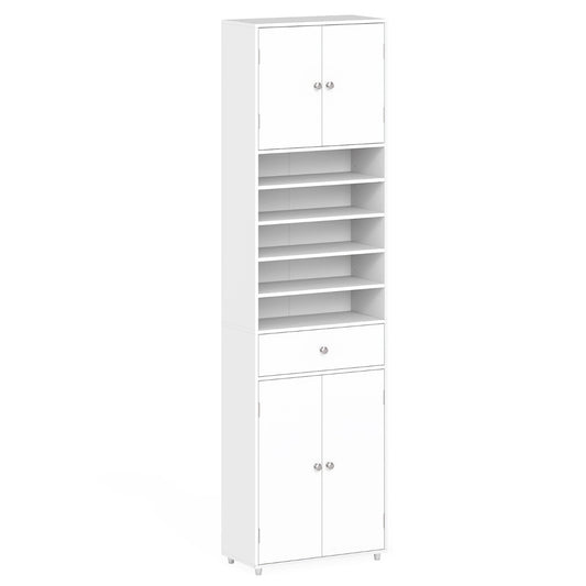 Livsk costway hoge badkamerkast met lade 180 cm linnenkast organizer met deuren en verstelbare planken