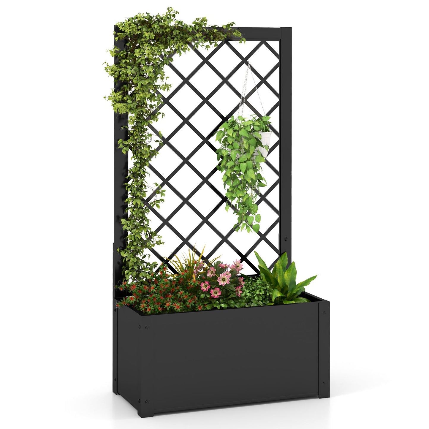 LIVSK Verhoogd Metalen Plantenbed met Klimrek - Diepe Plantenbak - Geschikt voor Groenten en Klimplanten - 63 x 31 x 112 cm -