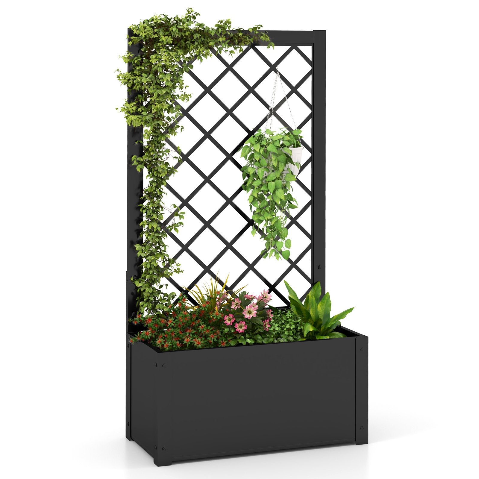 LIVSK Verhoogd Metalen Plantenbed met Klimrek - Diepe Plantenbak - Geschikt voor Groenten en Klimplanten - 63 x 31 x 112 cm -
