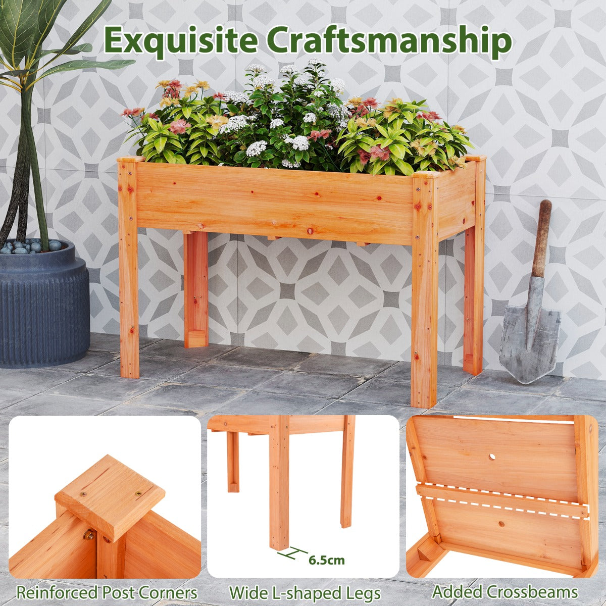 LIVSK Verhoogde Plantenbak - Stevig Vurenhout - Ergonomische Hoogte - Optimale Afwatering - 120 x 60 x 82 cm - Roodbruin