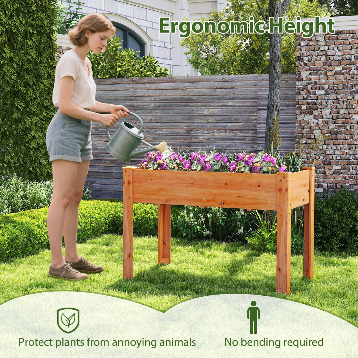 LIVSK Verhoogde Plantenbak - Stevig Vurenhout - Ergonomische Hoogte - Optimale Afwatering - 120 x 60 x 82 cm - Roodbruin