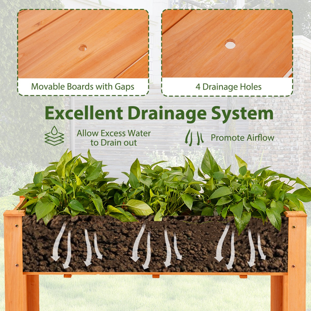 LIVSK Verhoogde Plantenbak - Stevig Vurenhout - Ergonomische Hoogte - Optimale Afwatering - 120 x 60 x 82 cm - Roodbruin