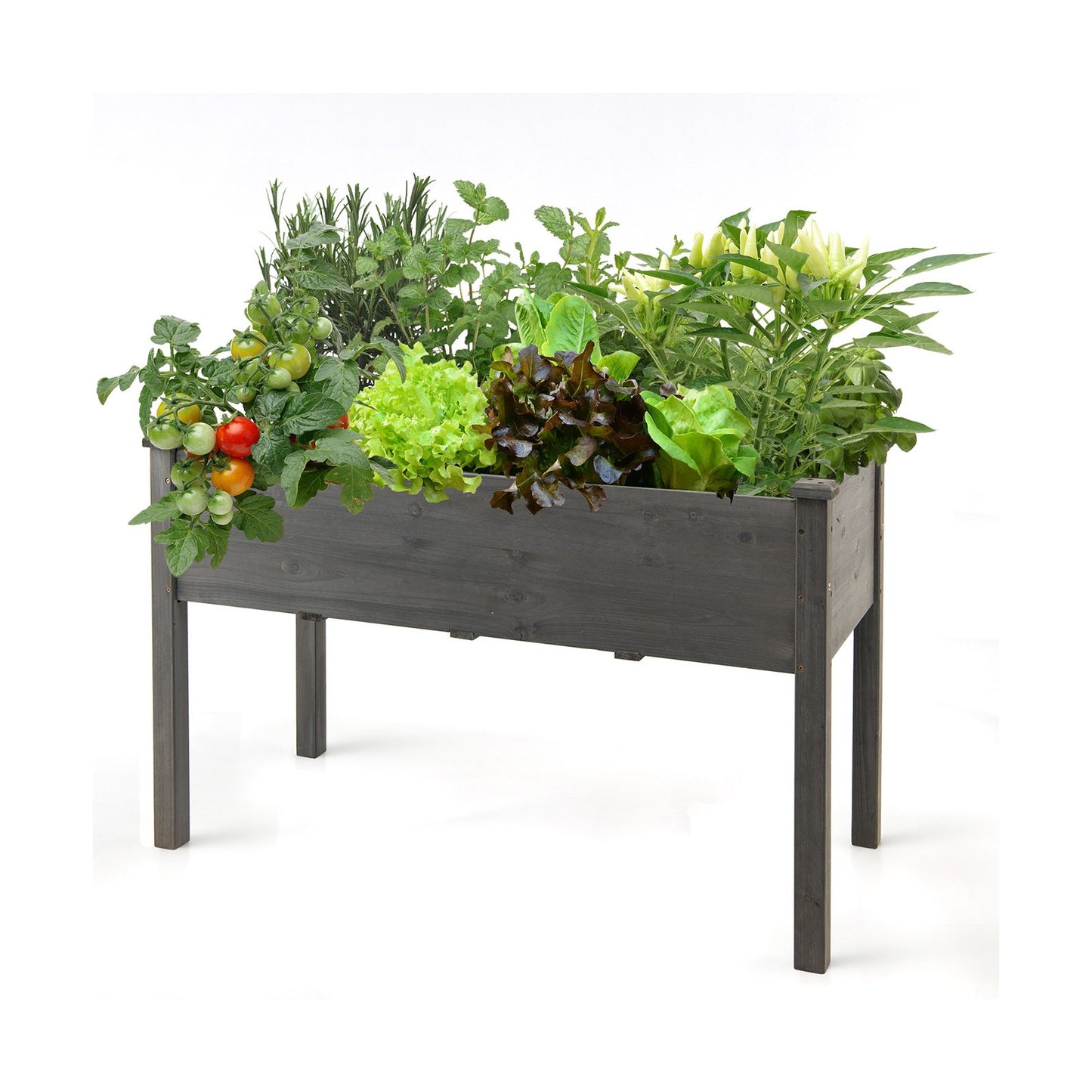 LIVSK Verhoogd Plantenbed - Sparrenhout - Optimale Groeiomstandigheden met Drainagegaten - 125 x 59 x 76 cm - Grijs