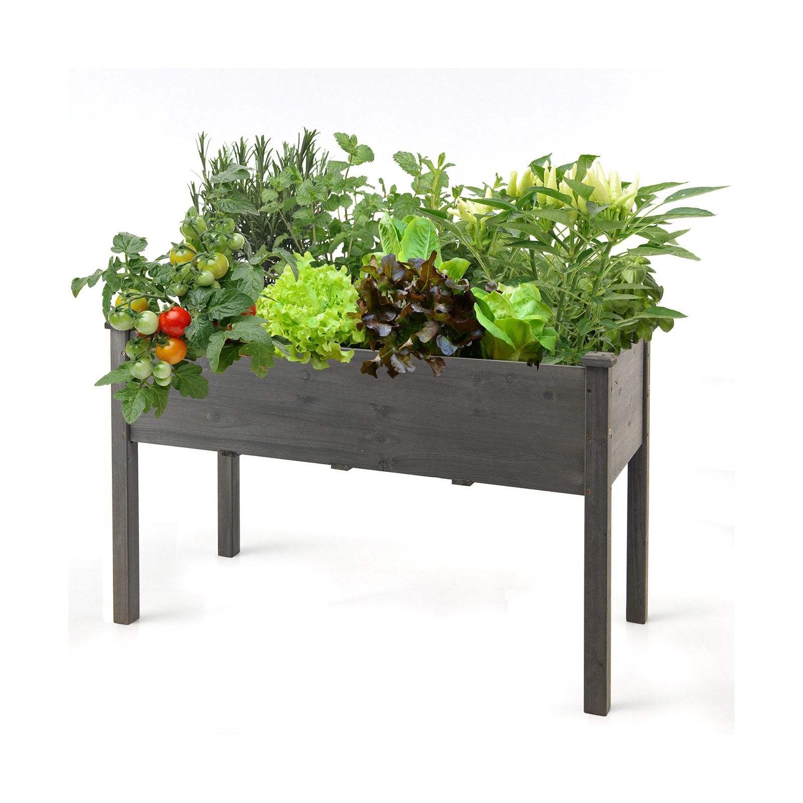 LIVSK Verhoogd Plantenbed - Sparrenhout - Optimale Groeiomstandigheden met Drainagegaten - 125 x 59 x 76 cm - Grijs