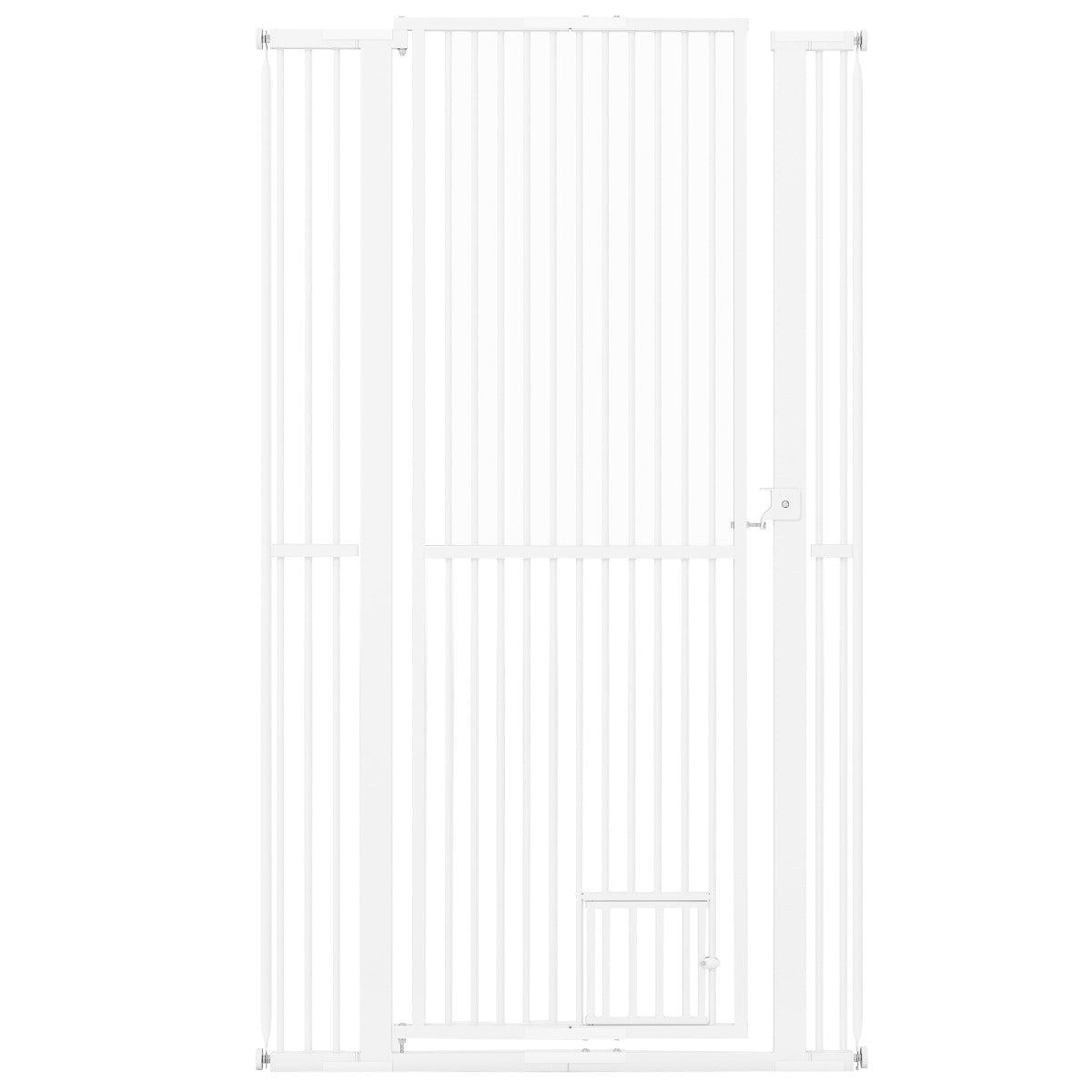 Livsk costway hoge dierenbarriere metalen veiligheidshekje met 2 uitbreidingssets zonder boren 77 104 cm x 171 cm wit