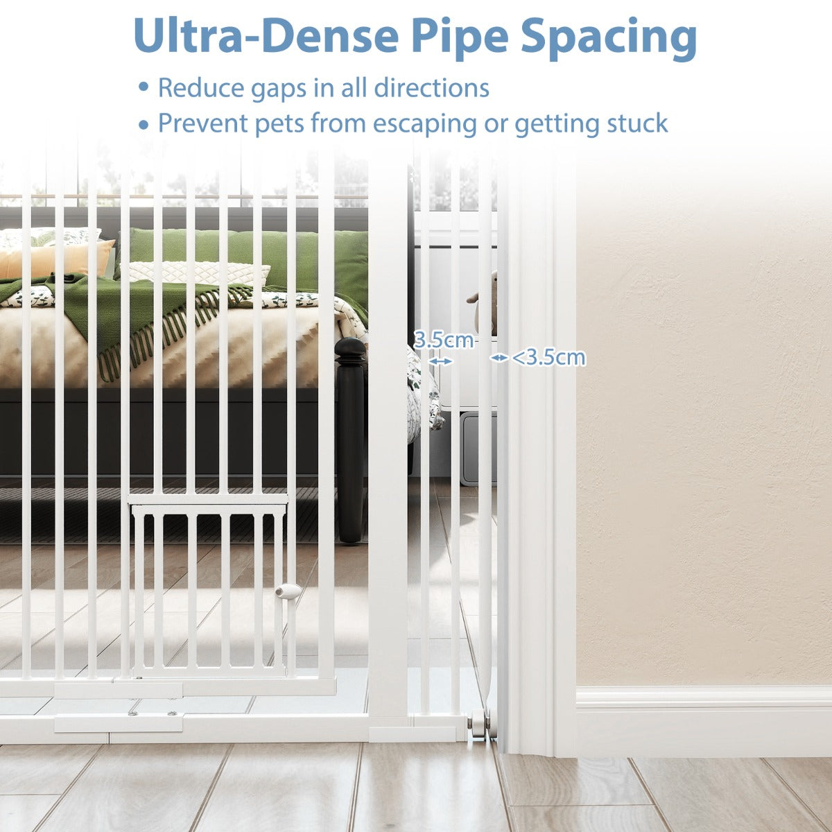 Livsk costway hoge dierenbarriere metalen veiligheidshekje met 2 uitbreidingssets zonder boren 77 104 cm x 171 cm wit