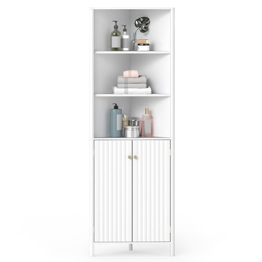 Livsk costway hoge hoekkast met drie open planken en twee deuren wit