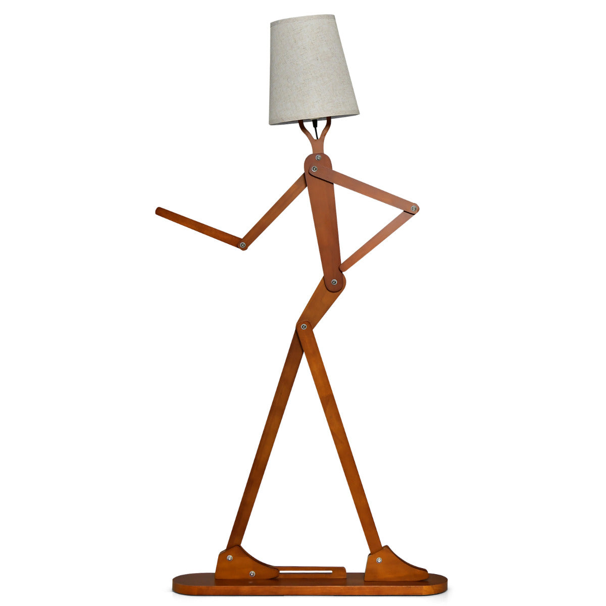 LIVSK Humanoïde Vloerlamp - Verstelbare Scharnieren - Natuurlijk Rubberhout - Voetschakelaar - Uniek Design - Natuurlijk