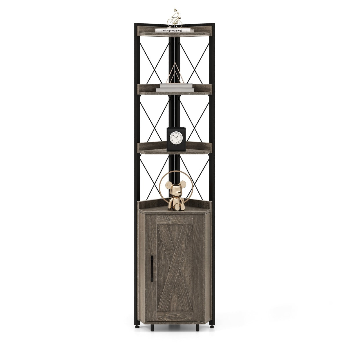LIVSK Hoekkast met 4 Open Planken en Verstelbare Planken - Ruimtebesparend Ontwerp - Stabiel Metalen Frame - 48 x 32 x 180 cm -