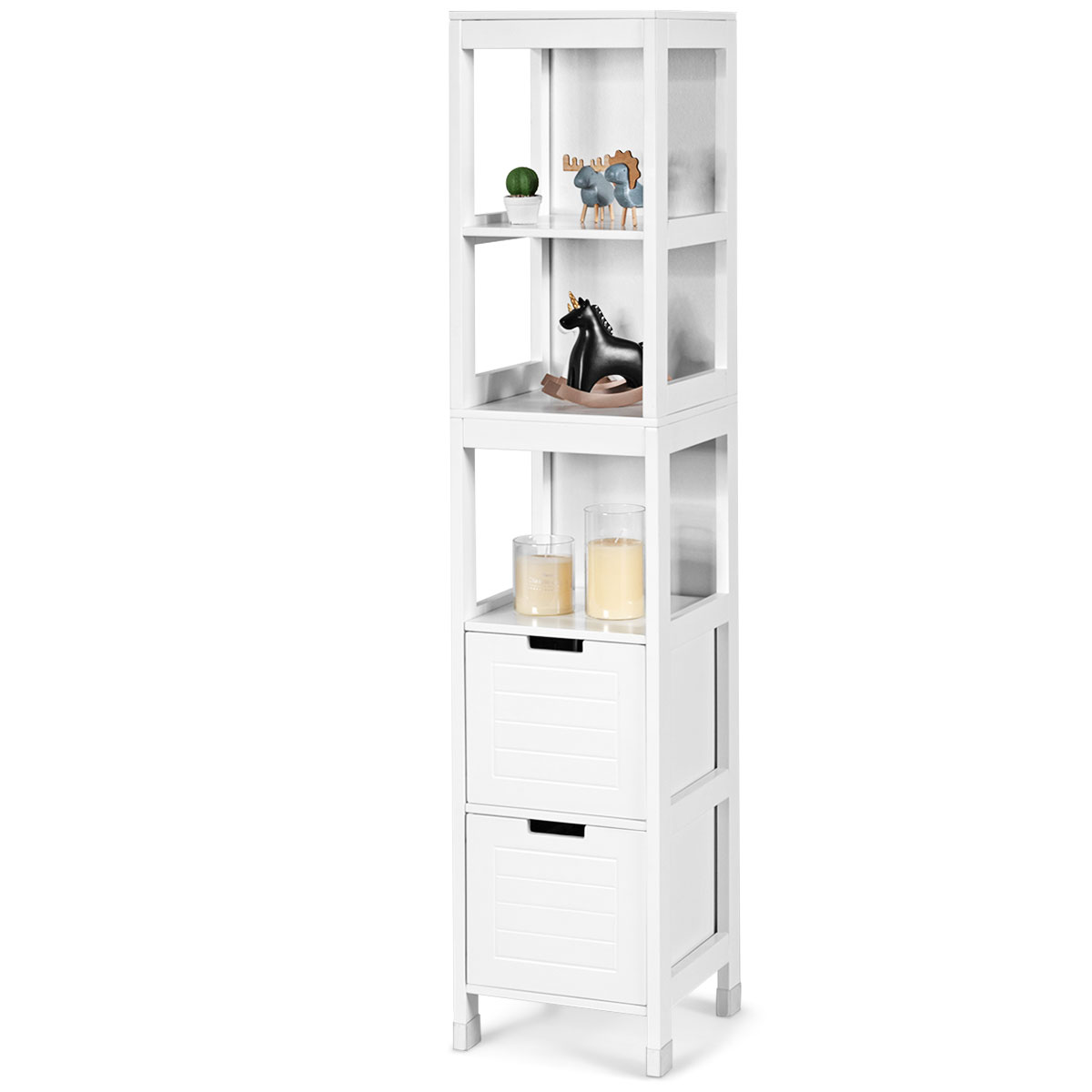 LIVSK Badkamerkast met 3 Planken en 2 Lades - Compact en Stijlvol - Eenvoudige Montage - Hoogwaardig MDF - 30,5 x 30,5 x 145 cm -