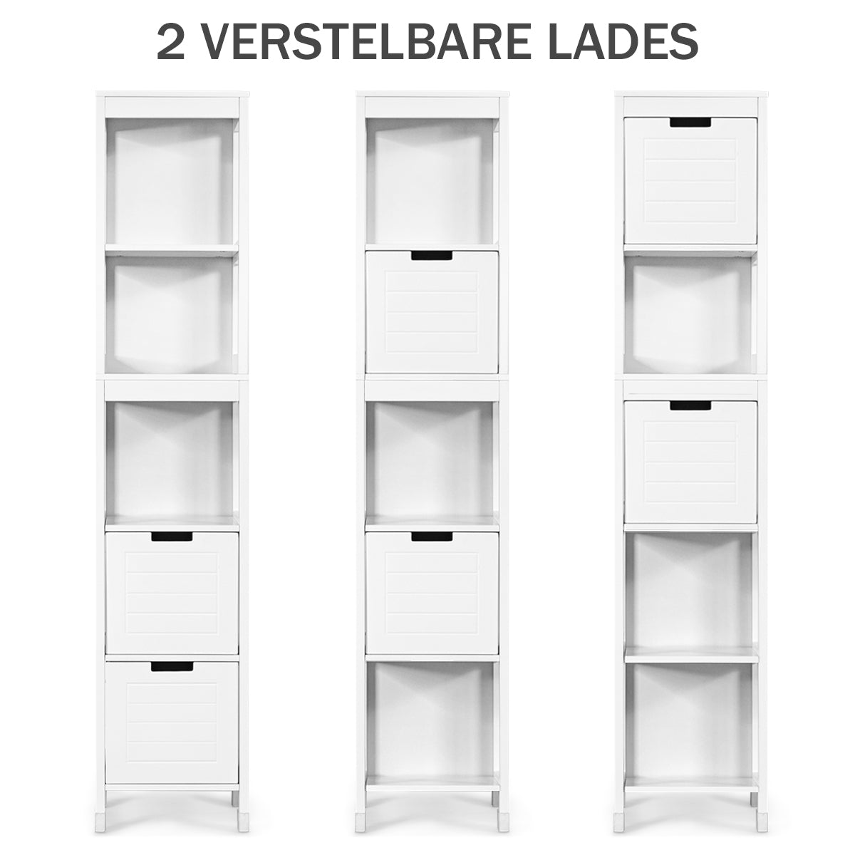 LIVSK Badkamerkast met 3 Planken en 2 Lades - Compact en Stijlvol - Eenvoudige Montage - Hoogwaardig MDF - 30,5 x 30,5 x 145 cm -