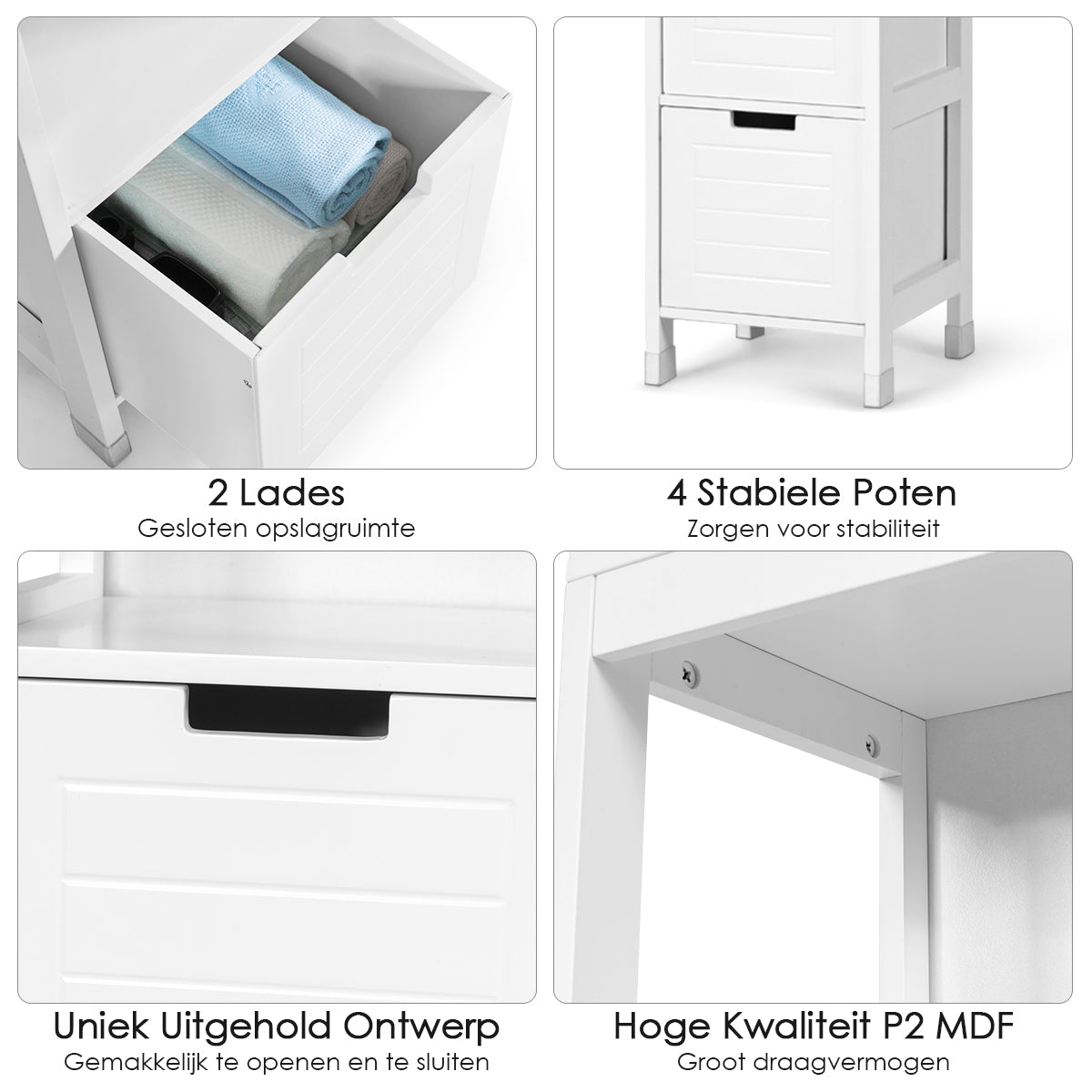 LIVSK Badkamerkast met 3 Planken en 2 Lades - Compact en Stijlvol - Eenvoudige Montage - Hoogwaardig MDF - 30,5 x 30,5 x 145 cm -