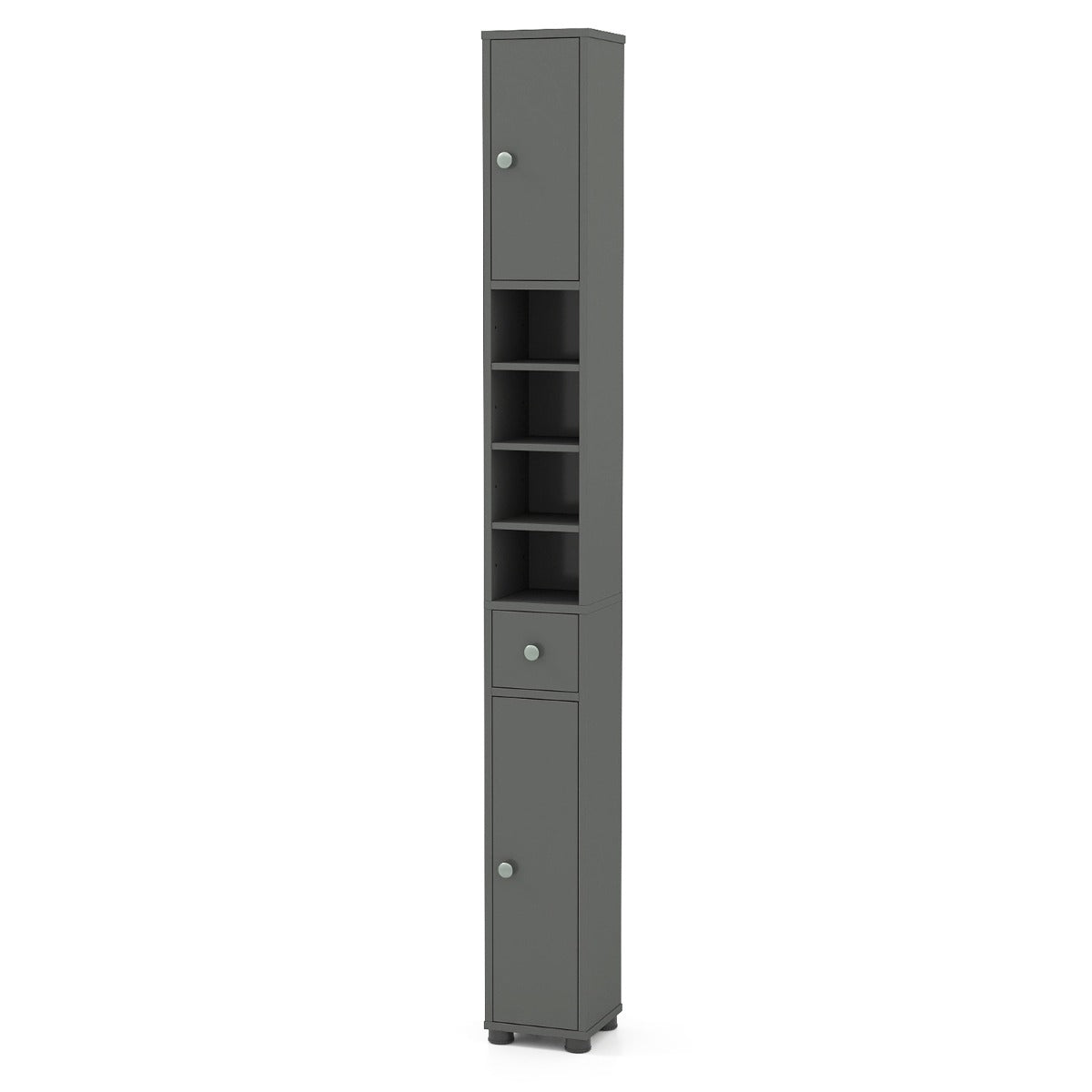 Livsk costway hoge slanke badkamerkast met een lade en verstelbare legplanken grijs 1 1
