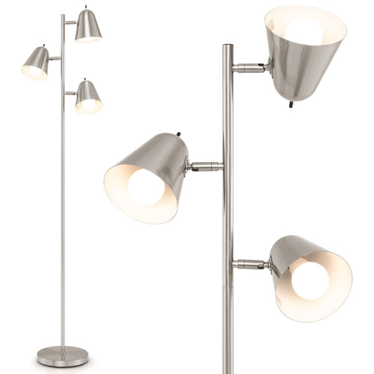 LIVSK Staande Lamp met 3 Verstelbare Lampenkoppen - Individuele Schakelaars - Stabiele Voet - Inclusief 3 LED-lampen - Goud/Zilver