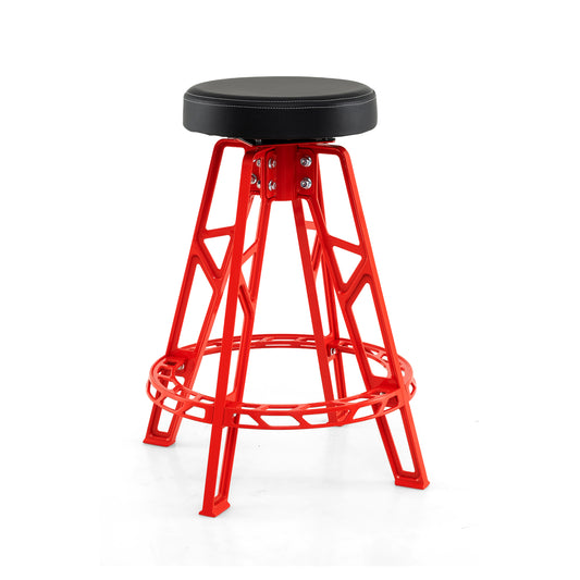 LIVSK Hoge Monteurstoel - Aluminium Frame - 360° Draaibaar - Comfortabele Gevoerde Zitting - Tot 182 kg - Rood + Zwart