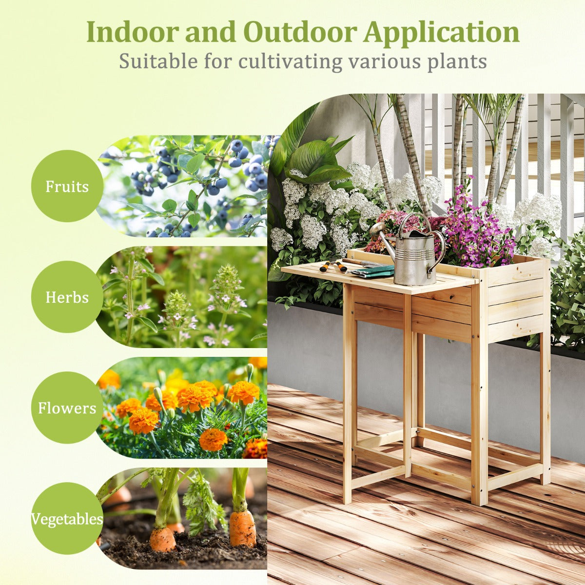 LIVSK Verhoogd Tuinbed met Opklapbaar Tafelblad - Houten Constructie met Drainage - Ergonomisch en Duurzaam - 63 x 34 x 74 cm -