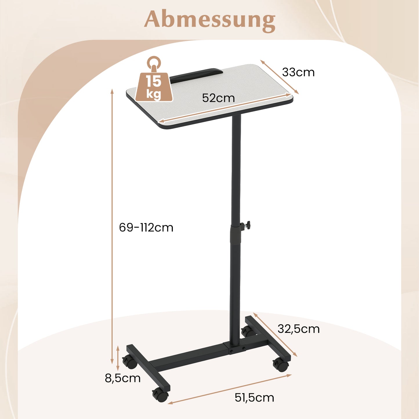 LIVSK C-vormige bijzettafel - Hoogteverstelbaar van 69 tot 112 cm - 360° Draaibaar - Ruimtebesparend - Metaal - Grijs + Zwart