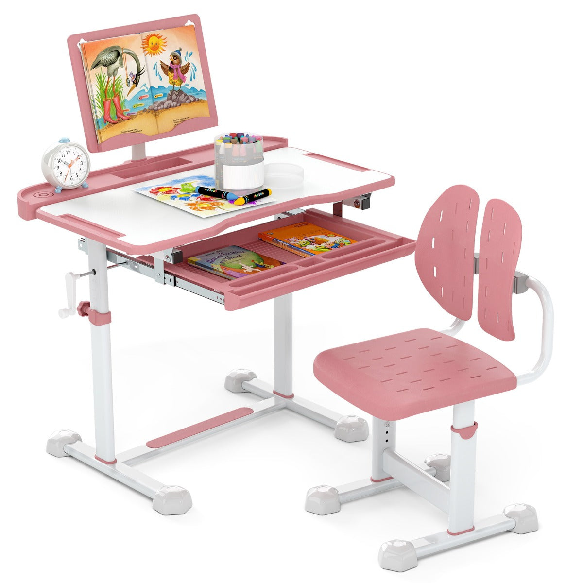LIVSK Verstelbaar Kinderbureau en Stoelset - Hoogte - instelling - Neigbare Bureaublad - Ergonomische Stoel - Inclusief