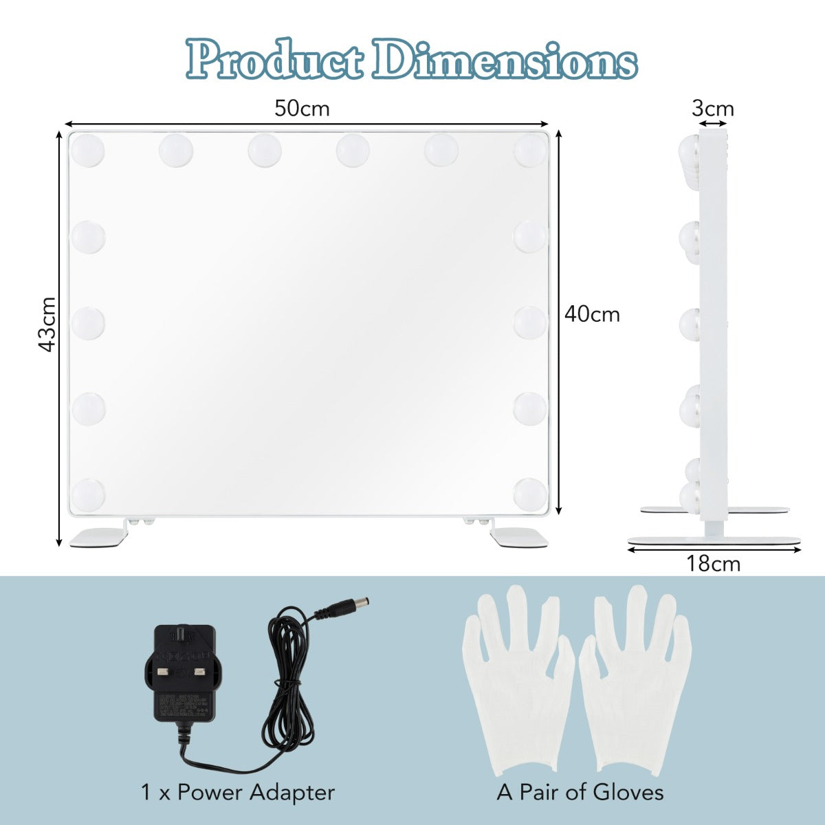 LIVSK Make-up Spiegel met Verlichting - Dimbare LED - Touch-bediening met Geheugenfunctie - 50 x 40 cm - Wit