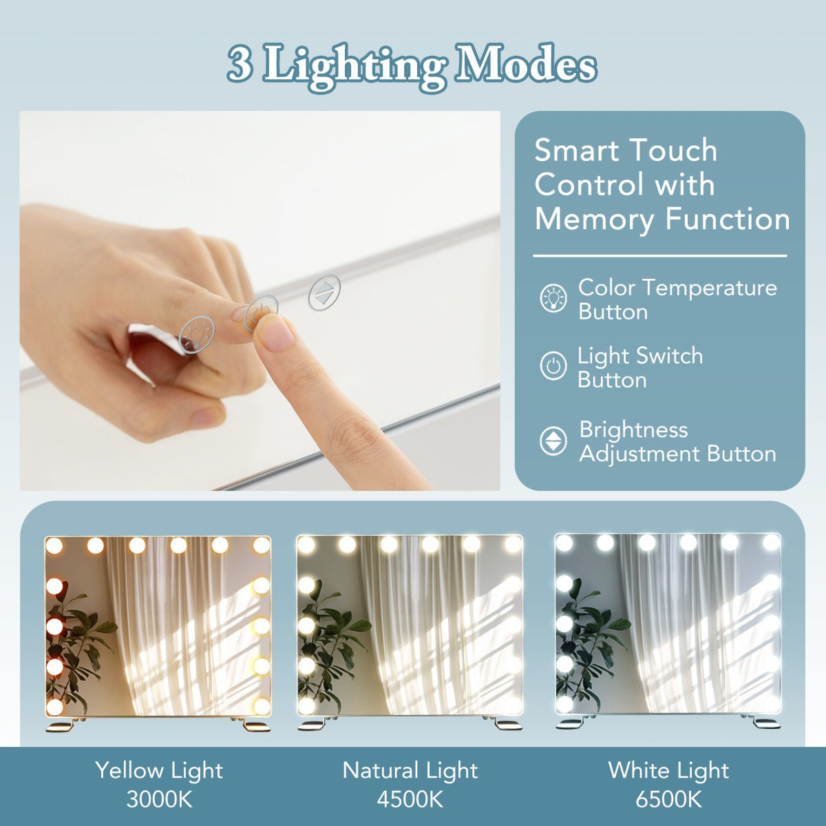 LIVSK Make-up Spiegel met Verlichting - Dimbare LED - Touch-bediening met Geheugenfunctie - 50 x 40 cm - Wit