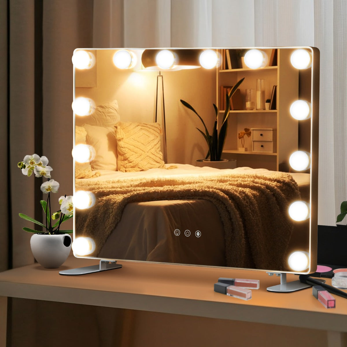LIVSK Make-up Spiegel met Verlichting - Dimbare LED - Touch-bediening met Geheugenfunctie - 50 x 40 cm - Wit