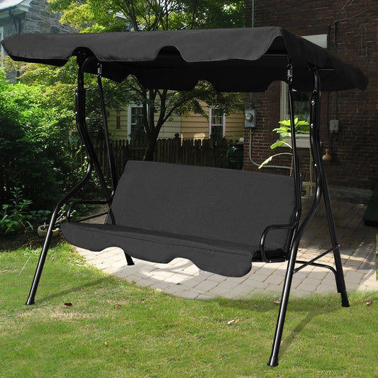 LIVSK Tuinschommelbank 3-Zits - Verstelbaar Dak - Gepoedercoat Staal - Inclusief Kussens - Tot 240 kg - Zwart