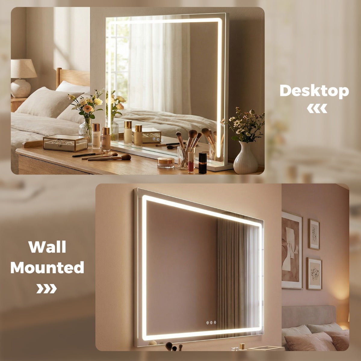 Livsk costway hollywood spiegel met verlichting verlichte make upspiegel 3 lichtkleuren 4