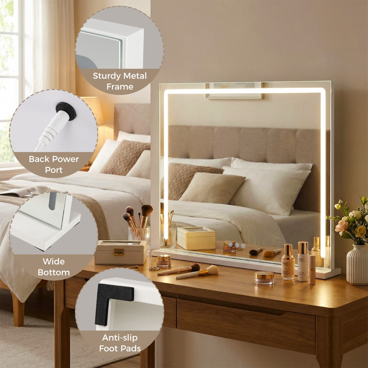 Livsk costway hollywood spiegel met verlichting verlichte make upspiegel 3 lichtkleuren 6