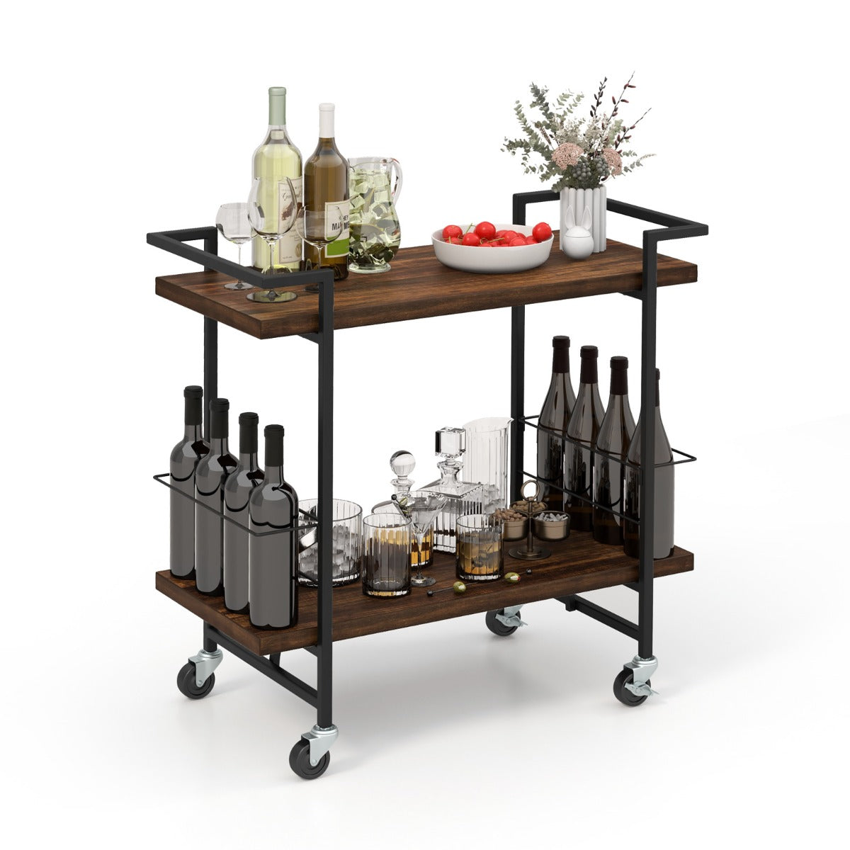 LIVSK Opslagwagen met 2 Niveaus - Stevig Metalen Frame - 4 Wielen met Remmen - Eenvoudig Schoon te Maken - 81,5 x 40,5 x 80 cm -