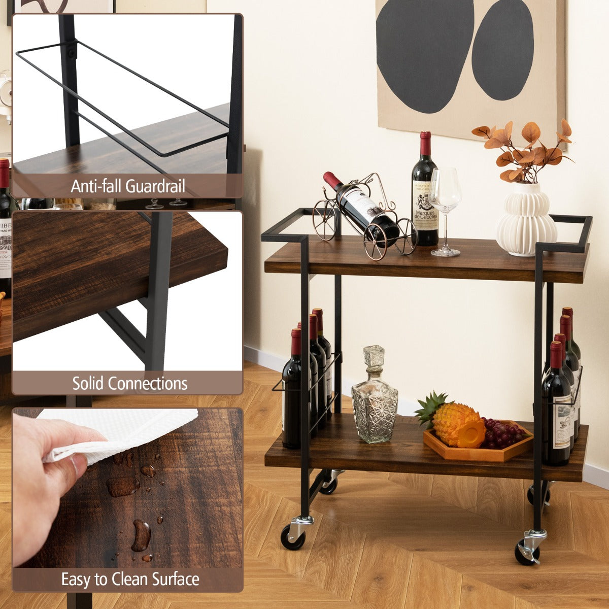 LIVSK Opslagwagen met 2 Niveaus - Stevig Metalen Frame - 4 Wielen met Remmen - Eenvoudig Schoon te Maken - 81,5 x 40,5 x 80 cm -