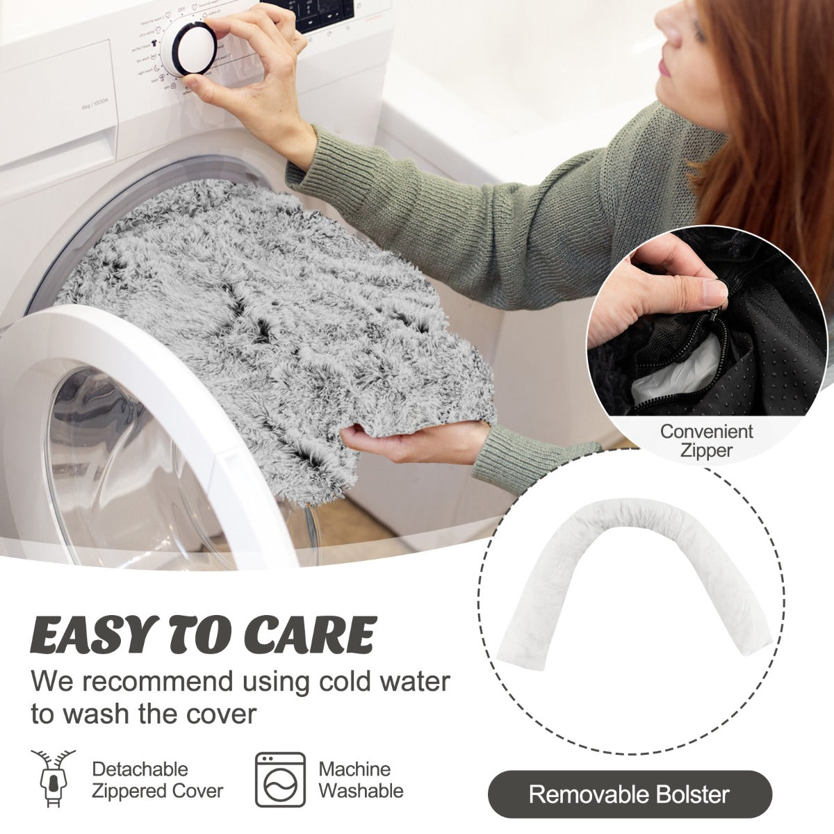 LIVSK Pluche Hondenbed - Meubelbescherming - Wasbare Hoes - Antislip - Voor Honden tot 50 kg - 120 x 115 x 18 cm - Grijs