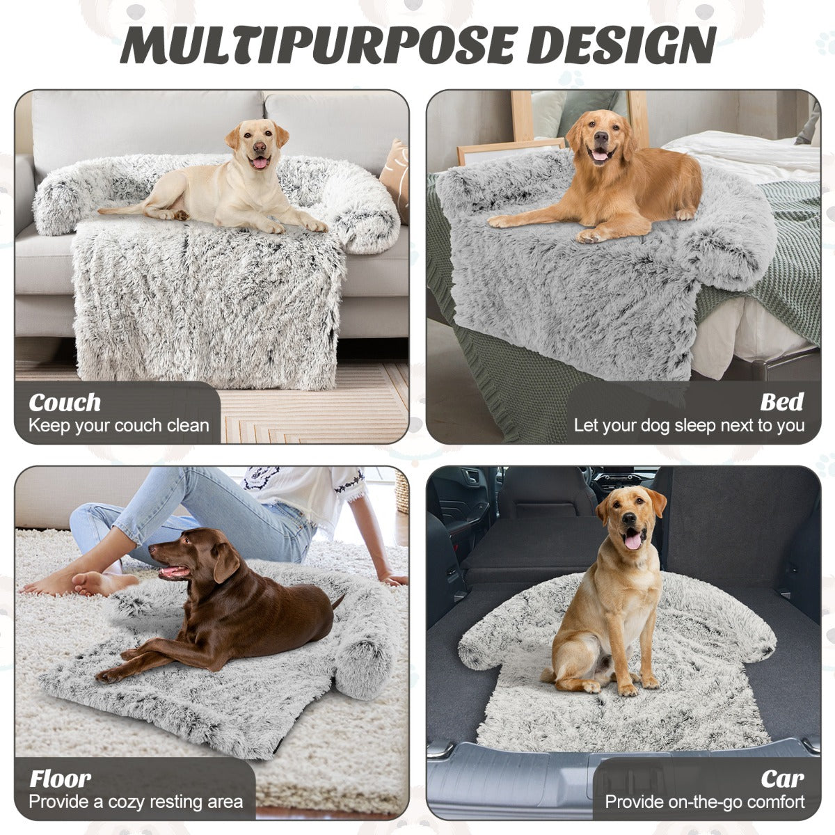 LIVSK Pluche Hondenbed - Meubelbescherming - Wasbare Hoes - Antislip - Voor Honden tot 50 kg - 120 x 115 x 18 cm - Grijs