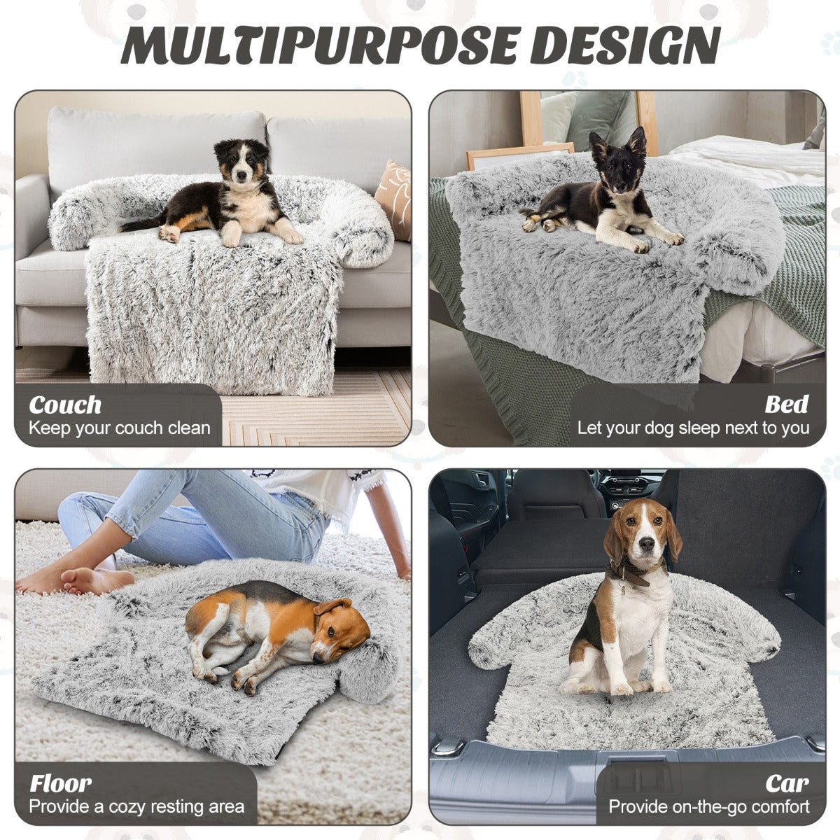 LIVSK Pluche Hondenbed - Wasbare Hoes - Antislip - Zacht Kussen - Multifunctioneel - 112 x 101 x 18 cm - Wit