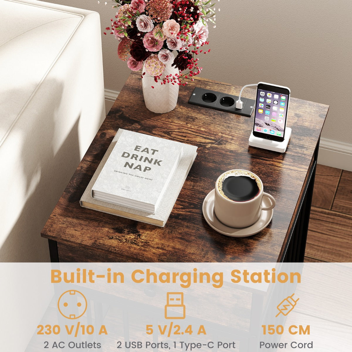 LIVSK Hondenbox met Oplaadstation - Multifunctioneel als Bijzettafeltje of Nachtkastje - Bijtbestendig - 50 x 60 x 64 cm - Zwart