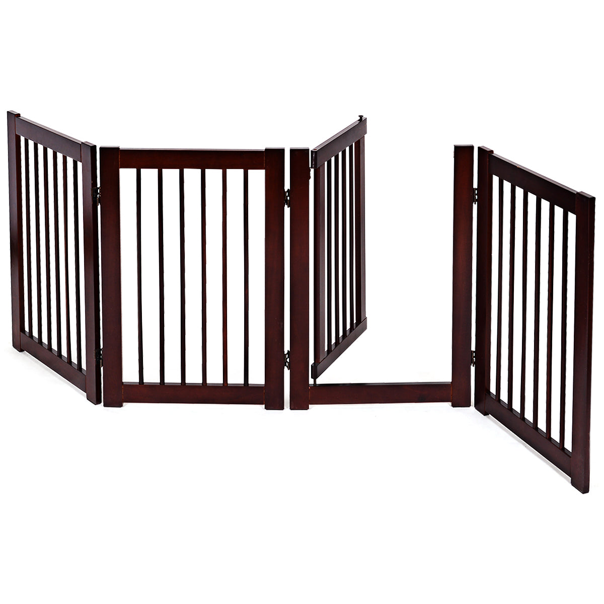 Livsk costway hondenhek configureerbaar opvouwbaar veiligheidshekje houten honden hek met poort 207 x 765 x 85cm 1 1