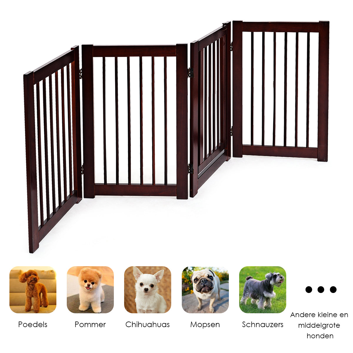 Livsk costway hondenhek configureerbaar opvouwbaar veiligheidshekje houten honden hek met poort 207 x 765 x 85cm 3