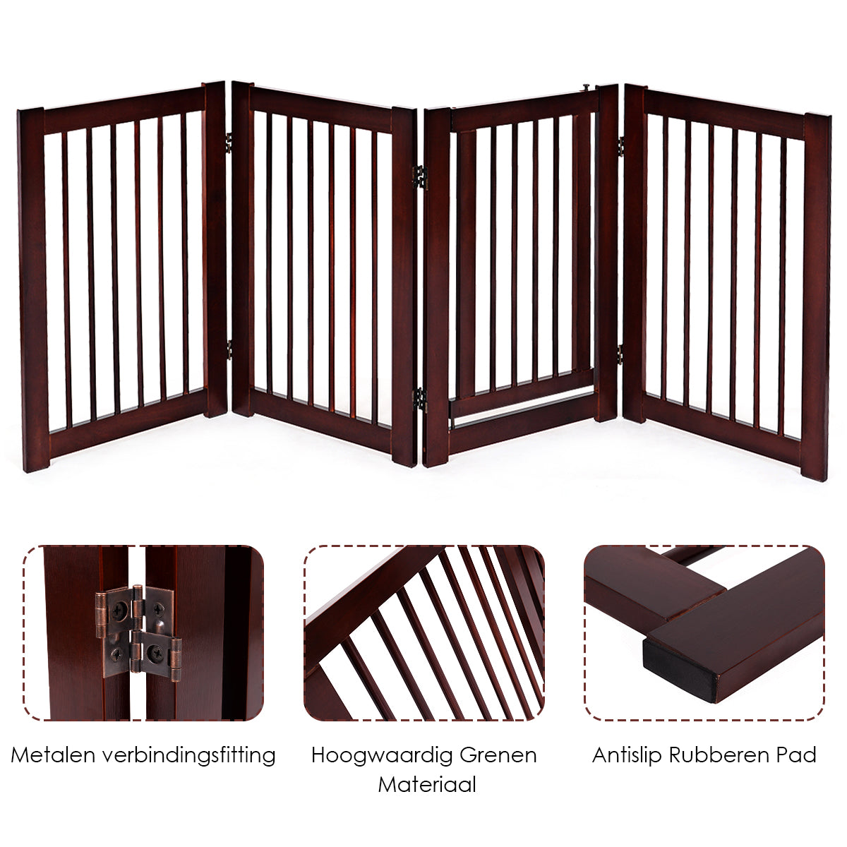 Livsk costway hondenhek configureerbaar opvouwbaar veiligheidshekje houten honden hek met poort 207 x 765 x 85cm 6