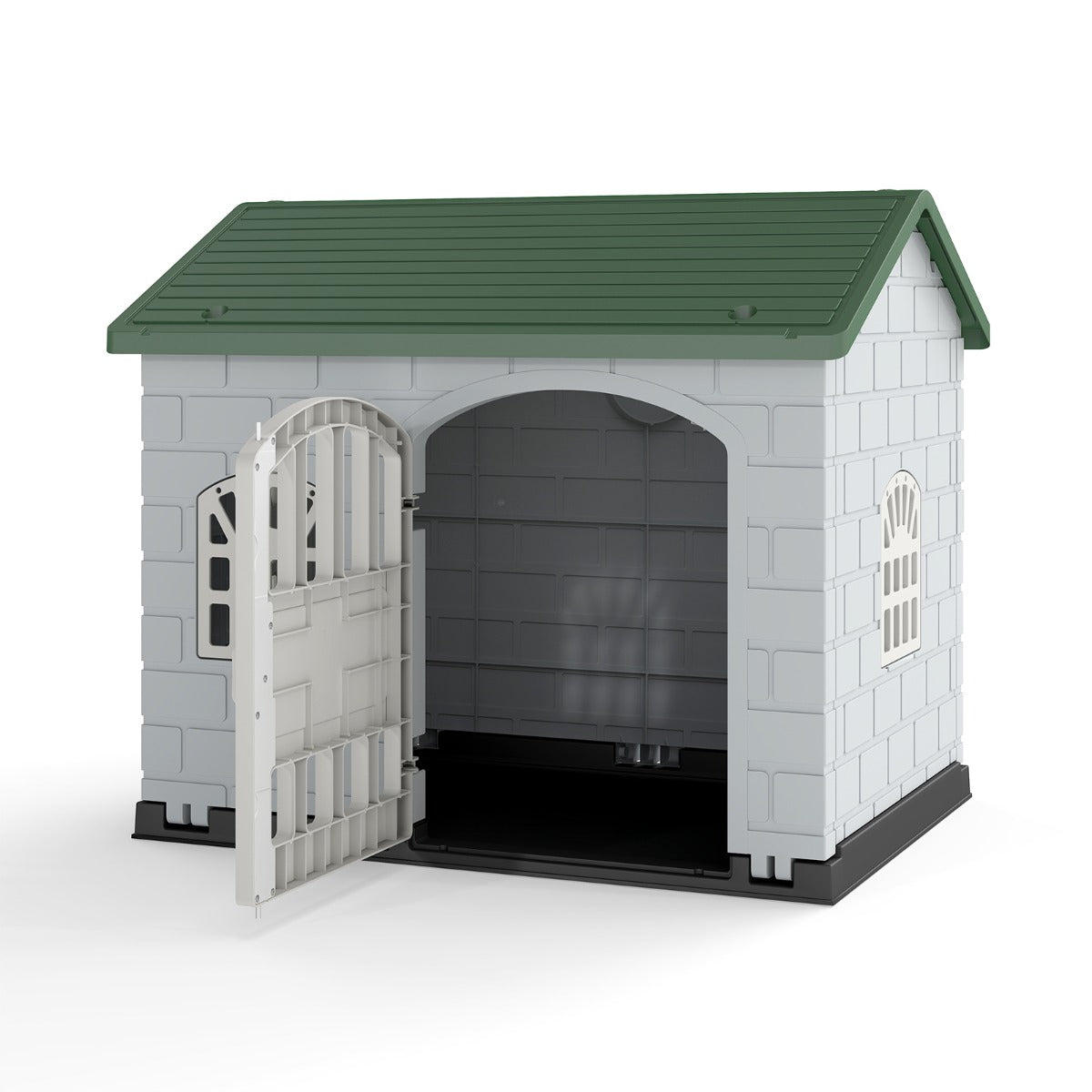 LIVSK Kunststof Weerbestendig Hondenhok - Afsluitbare Deur - 3 Ramen - Schuin Dak - Eenvoudige Installatie - Voor Kleine Honden