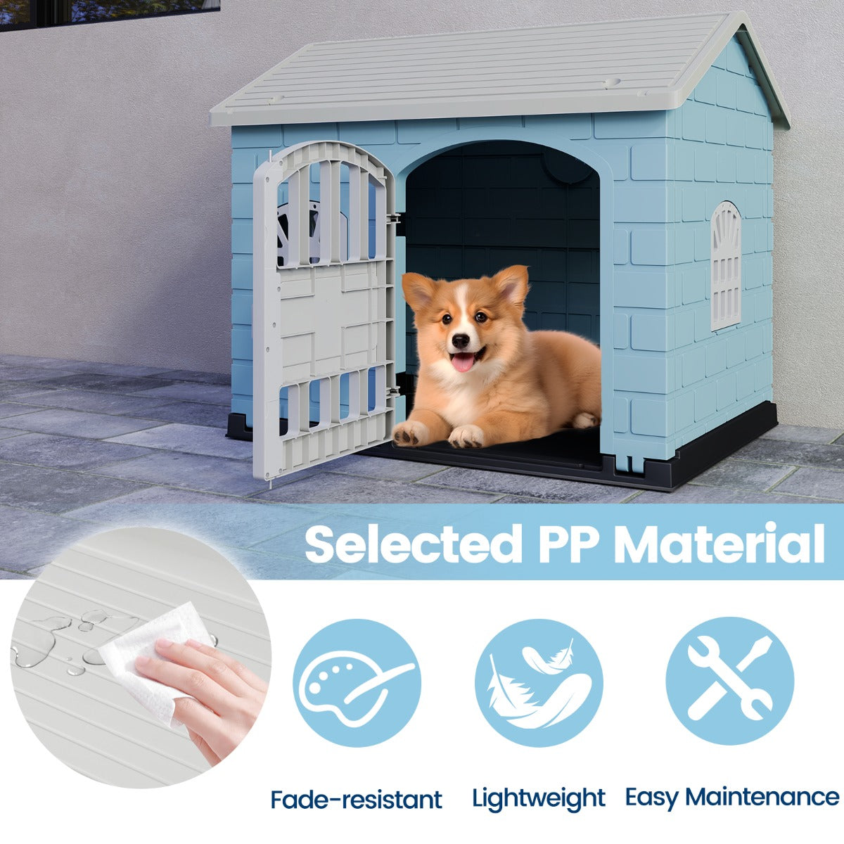 LIVSK Weerbestendig Kunststof Hondenhok - Afsluitbaar - 3 Ramen - Verhoogde Bodem - Eenvoudige Installatie - Voor Kleine Honden
