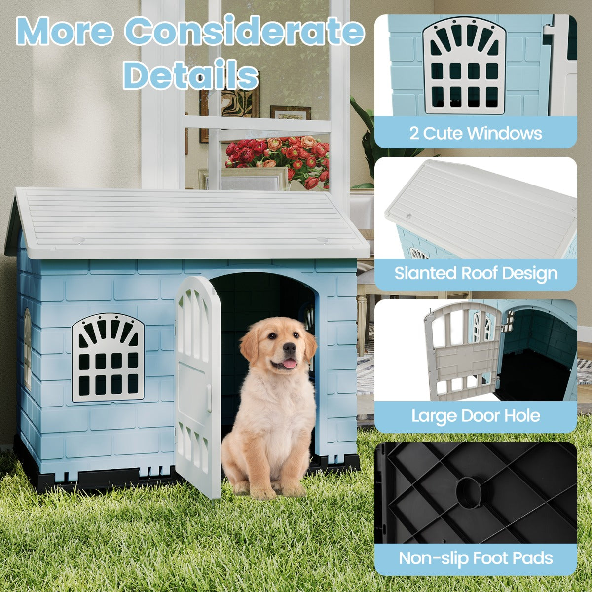 LIVSK Weerbestendig Kunststof Hondenhok - Afsluitbaar - 3 Ramen - Verhoogde Bodem - Eenvoudige Installatie - Voor Kleine Honden