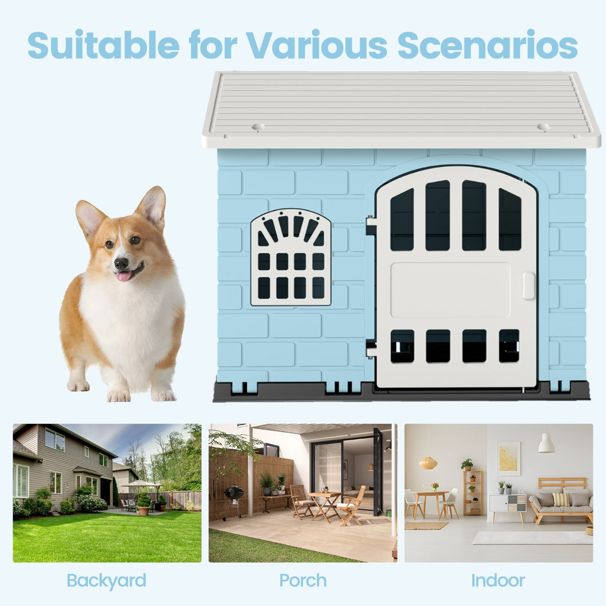 LIVSK Weerbestendig Kunststof Hondenhok - Afsluitbaar - 3 Ramen - Verhoogde Bodem - Eenvoudige Installatie - Voor Kleine Honden