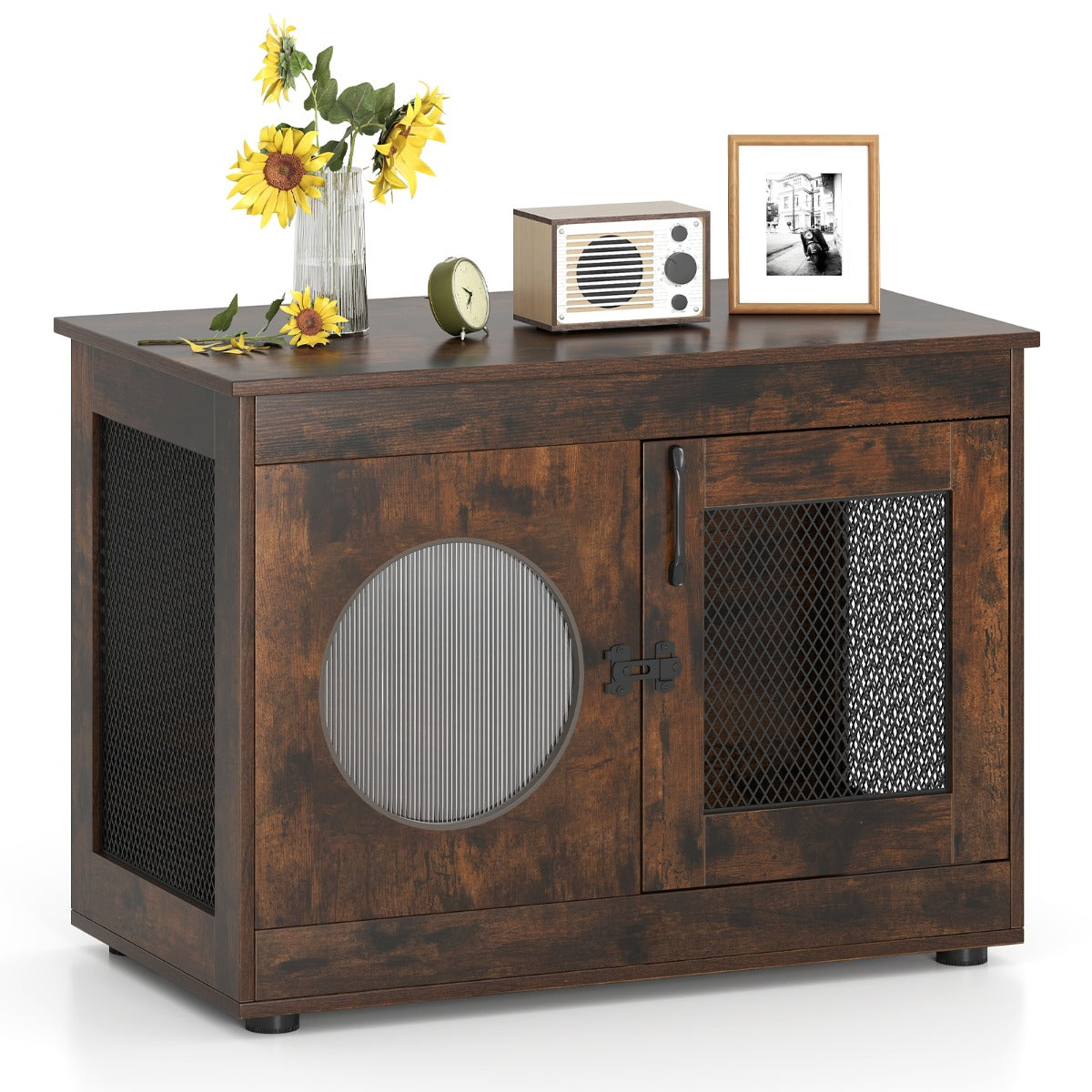 LIVSK Hondenbox-meubel - Multifunctioneel als Bijzettafel - Comfortabel voor Puppy’s en Middelgrote Honden - 82 x 47 x 60 cm -