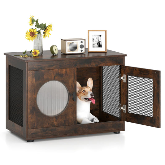 LIVSK Hondenbox-meubel - Multifunctioneel als Bijzettafel - Comfortabel voor Puppy’s en Middelgrote Honden - 82 x 47 x 60 cm -