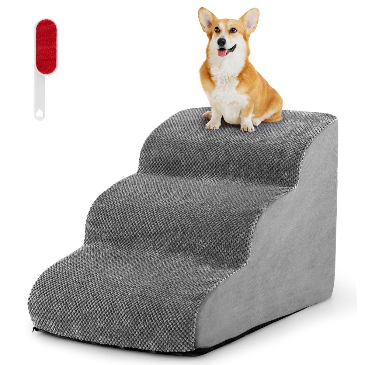 Livsk costway hondentrap 3 treden antislip hondentreden van schuim huisdiertrap voor honden en katten grijs 1 1