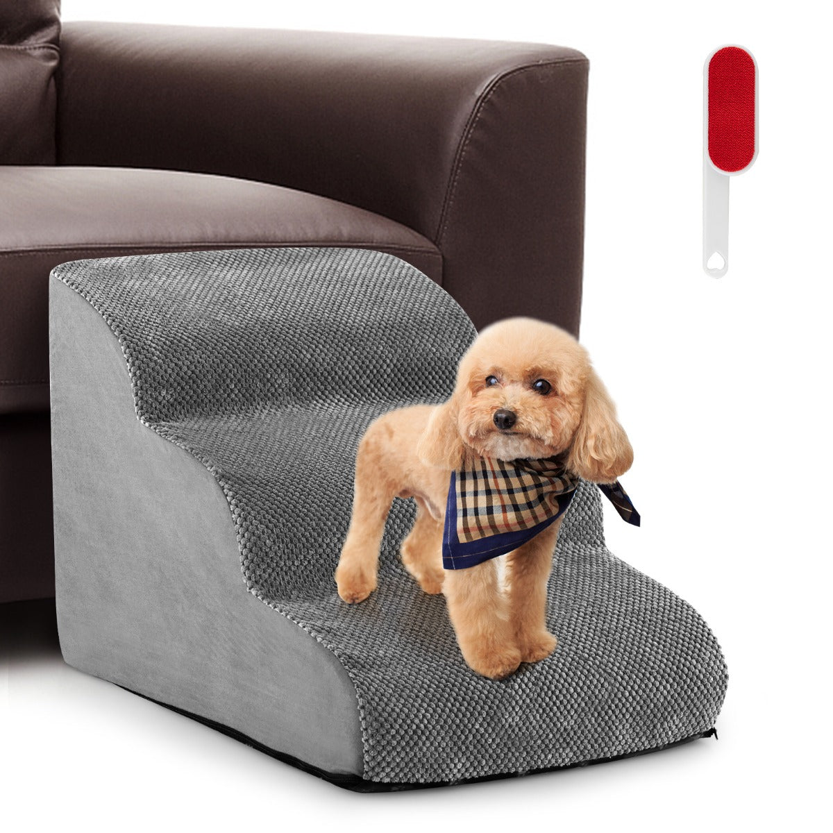Livsk costway hondentrap 3 treden antislip hondentreden van schuim huisdiertrap voor honden en katten grijs